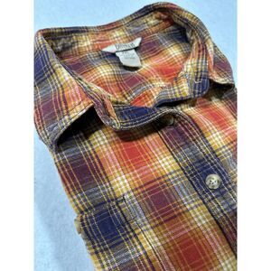 Duluth Trading Co Flannel Mens Size 2XL XXL Orange Red Purple Plaid 100 Cotton